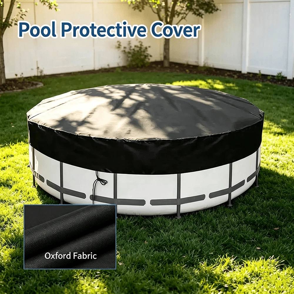 210D Oxford Fabric Round Above Ground Pool Cover, All-Season Foldable Waterproof Heat-Insulating Protective Cover, Anti-Leaf Snow Bug, Suitable For Inflatable Pools And Frame Pools, Outdoor Yard Villa Balcony Homestay