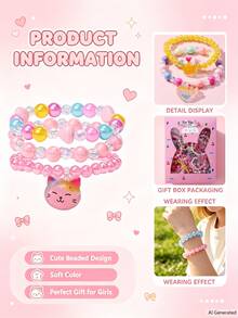 35pcs Girls Colorful Beaded Bracelet Gift Set Random Color Children Party Birthday Gift - Multicolor - View 3