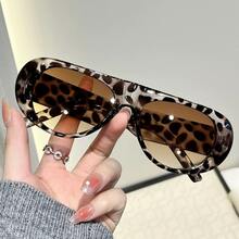 1pc Women's Fashion Glasses Vintage Round Frame Versatile Fashion Glasses - White Leopard Print - View 2
