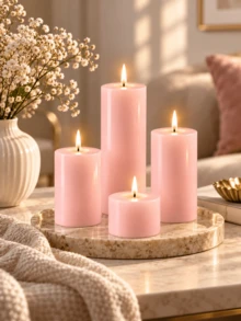 7/6/5/4/3pcs (1 Set) Pink Pillar Candles, Multiple Sizes Set Combination, Home Decor, Suitable For Home Decoration Living Room Bedroom Dining Table Entryway Counter Wedding Scene Arrangement, Tabletop Center Decoration, Holiday Scene Center Arrangement, Candle Enthusiasts, Photographer Props. - Minimalist Pillar Candle - View 3