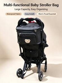 1pc Multifunctional Universal Stroller Storage Bag, Hanging Diaper Organizer, Large Capacity, Portable Stroller Accessory For Travel - Beige - View 4