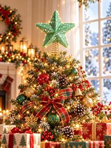 1pc Glitter Gold Star Christmas Tree Topper, Holiday Indoor Decoration, Shiny Metallic Design, Suitable For Christmas Tree, Home Holiday Decor - Multicolor - View 6