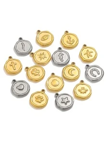 Stainless Steel 18K Gold Plated Embossed Multi‑Pattern Disc Pendants,Tarnish Resistant Waterproof DIY Jewelry Making Charms For Bracelets Necklaces - Multiple Styles - View 2