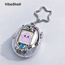 Apple Earphone Protective Case, 2 Interchangeable Pattern Cards (Little Ghost + Little Cat), 3D Lenticular Mirror Metal Shell, Pearl Hanging Chain, Anti-Drop, DIY Rhinestone Sticker, VibeShell Tech, Halloween Customized Edition - View 1