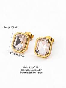 VceTd 1 Pair Luxury Square Glass Decor Stainless Steel Earrings Suitable For Women To Wear At Banquets Or Vacations - Yellow Gold - View 12