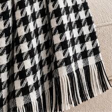 Houndstooth Sofa Throw Blanket With Tassels- 180X200 CM - Non-Slip Couch Protector For Living Room - Black and White - View 2
