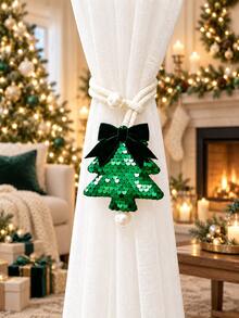 Christmas Tree Bow Curtain Tiebacks, Sequin Holiday Curtain Tie Ropes With Pearl Decoration, Decorative Curtain Clasps For Sheer Curtains And Fabric Drapes, Suitable For Bedroom, Living Room And Holiday Home Decor - Multicolor - View 12