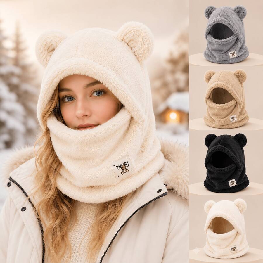 1pc Thickened Fleece Balaclava & Neck Gaiter Unisex - Windproof Full Face Hooded Mask, Lightweight Warm Fleece Face Cover, Suitable For Skiing, Snowboarding, Motorcycle Riding, Winter Outdoor Activities - Multicolor - View 1