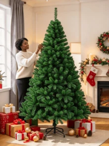 Green Artificial Pine Needle Christmas Tree, Dense Full Foliage, With Stable Base, Multiple Sizes Available, Christmas Home Decoration, Suitable For Home, Holidays, Shop Window, Party Decorations And Christmas Decor - Multiple Specifications - View 4