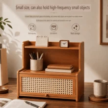 Desktop Storage Cabinet With Rattan‑Pattern Flip Door, Countertop Display Organizer Shelf For Coffee Bar, Kitchen Tabletop Sundries Storage Cabinet - View 7