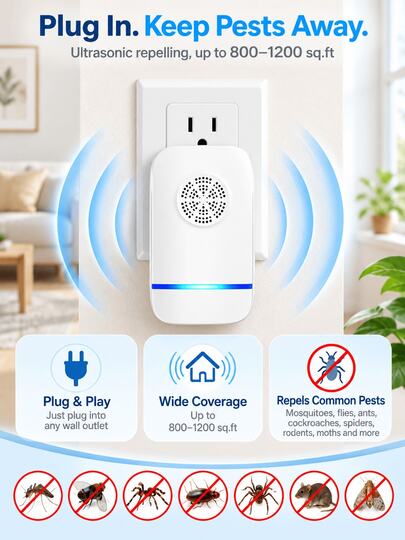 SMEGGEMS Ultrasonic Intelligent Variable Frequency Pest Repeller, ABS Material Shell, Physical Pest Control, Low Power Consumption, Quiet & Low Noise, Can Repel Multiple Types Of Pests
