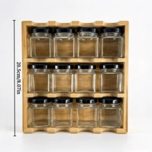 A Rotating Bamboo Spice Rack Set Featuring Multiple Glass Jars With Airtight Metal Lids; A Countertop Organizer Suitable For Storing A Variety Of Seasonings And Spices In The Home Kitchen. - Multicolor - View 9