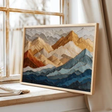 1pc 2D Textured Canvas Art With Mountain Landscape Theme, Suitable For Minimalist Bohemian Style Living Room Wall Decor (Optional Frame) - A - View 8