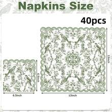 10pcs/20pcs/40pcs/60pcs Vintage Green Bird & Floral Wavy Edge Disposable Paper Napkins, 2-Ply Decorative Napkins, Suitable For Weddings, Garden Parties, Afternoon Tea, Picnic Table Decor - View 5