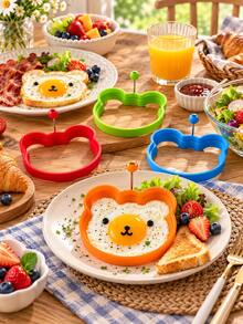 1 Pc Cute Bear Shape Egg Ring Mold With Lift Handle, Breakfast Cooking Tool For Eggs Pancakes, Kitchen Brunch Party Food Plating Accessory - Multicolor - View 3
