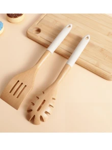 5pcs Wooden Cooking Utensil Set, Heat Resistant Non-Stick Cookware Spatula, Ladle, Slotted Spoon, Round Spoon, Slotted Spatula, Pasta Server, Salad Fork, Kitchen Tools, Wedding Season, Eid Al-Adha - Multicolor - View 6