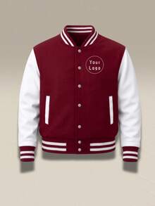 Custom Men's Baseball Varsity Jacket Personalized Back Graphic Logo Striped Ribbed Button Front Sports Jacket - Red - View 2