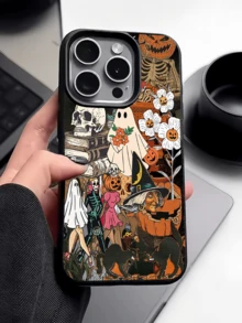 1pc Black Witch Skeleton Pumpkin Personalized Minimalist Anti-Drop Soft TPU Phone Case Full Coverage Anti-Fouling Protective Shell Compatible With Apple 18 17 16 15 14 13 12 11 Pro Max Air - Multicolor - View 2
