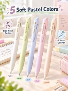 5pcs/Set Retractable Gel Pens, 0.5mm Black Ink Quick-Drying, Morandi Color Barrel With Comfortable Grip, Suitable For Students, Exam Preparation, School Supplies And Back To School Season Smooth Writing - Multiple Options Available - View 2