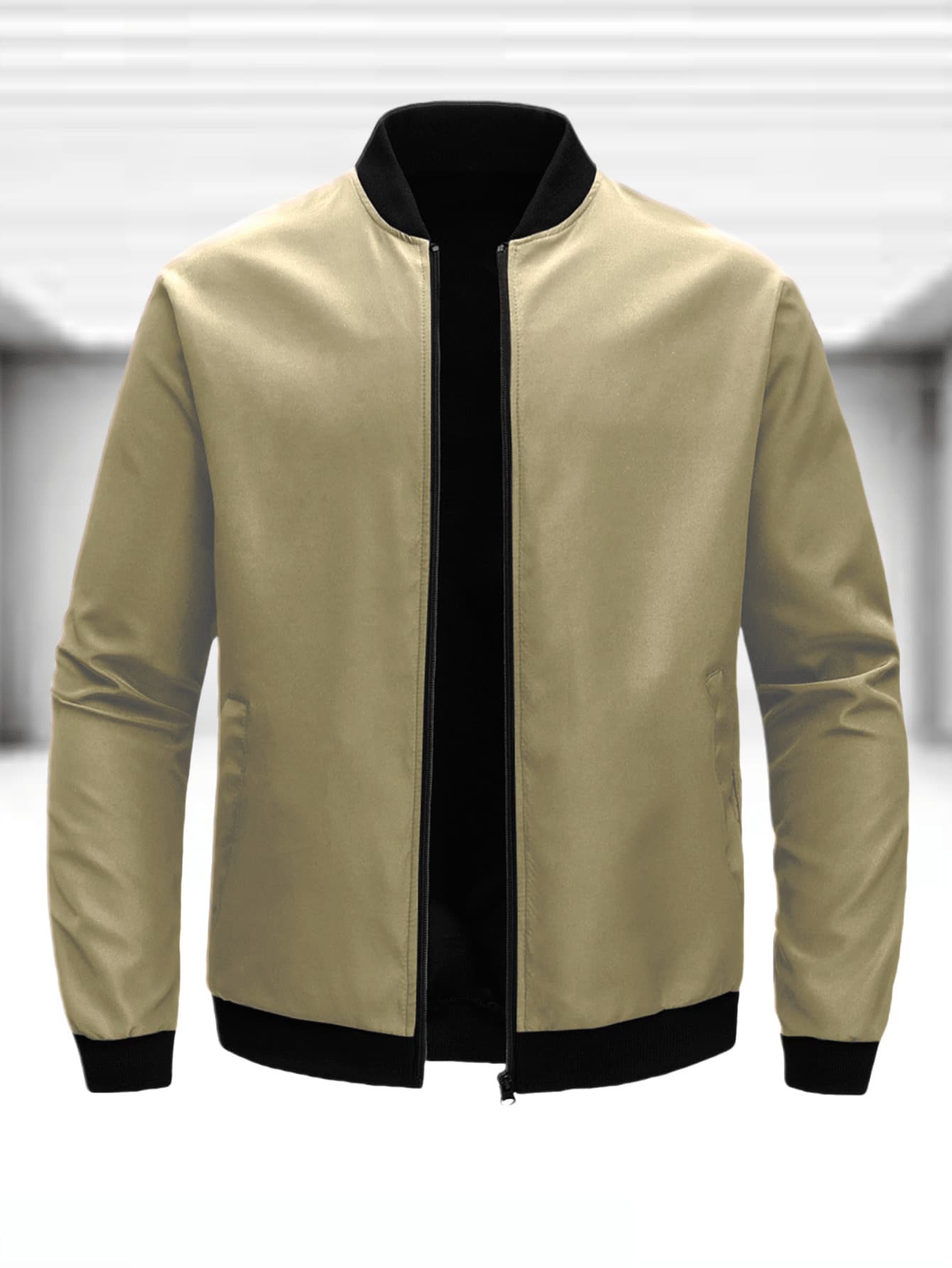 Outdoor Sports Casual Stand Collar Baseball Jacket Solid Color Zipper Jacket