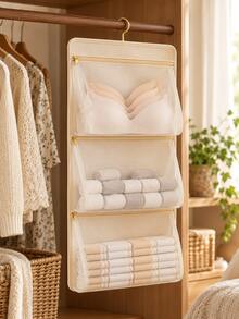 Hanging Underwear Storage Bag With Hook And Zipper Mesh Design, Closet Clothes Organizer Bag, Suitable For Bra, Panties, Socks And Small Clothing Items Classification Storage, Bedroom And Dormitory Wardrobe Storage, Room Organization And Decorative Accessory - Multicolor - View 9