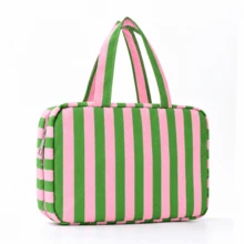 Fashionable Striped Contrast Color Foldable Toiletry Bag, Makeup Bag, Beach Bag, Holiday Essentials, Travel, Portable, Lightweight, Durable, Stylish, Gift For Her - Multicolor - View 13