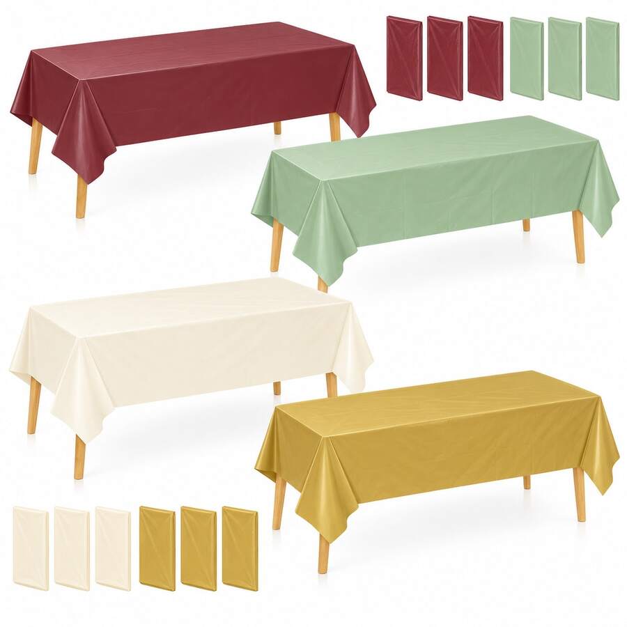Christmas 4-Color Combination Disposable Rectangular Tablecloth, Burgundy, Light Green, Beige, Gold Solid Color Party Tablecloth, Suitable For Christmas Dinner, Family Gathering, Dessert Table, Gift Display Table, Holiday Party And New Year Table Setting - View 1