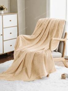 1pc Ribbed Corduroy Textured Shiny Plush Fleece Throw Blanket Soft Fluffy Warm Microfibre Wellsoft Cosy Blanket For Bedroom Living Room Sofa Couch Bed All Seasons Home Decor Gift - Beige - View 3