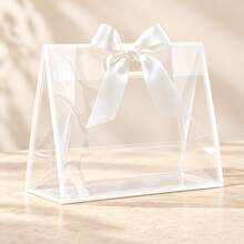 1/5/10 Pcs Transparent Gift Bags With Handles And Ribbons - Heavy Duty PP Material, Includes Ribbons, Hollow Handles, Suitable For Party Favors, Birthday Parties, Graduation Ceremonies, Weddings, Easter, Christmas Gift Packaging, Perfect Packaging Essential, Exquisite Gift Bags - Gift Wrapping Bag - View 1