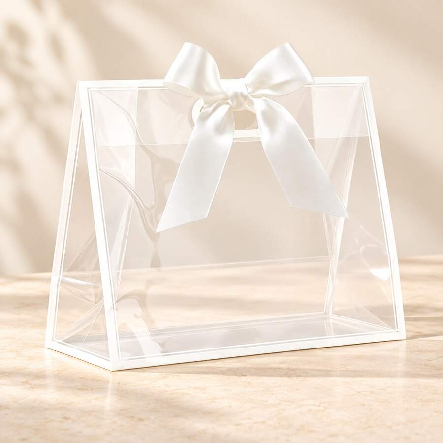 1/5/10 Pcs Transparent Gift Bags With Handles And Ribbons - Heavy Duty PP Material, Includes Ribbons, Hollow Handles, Suitable For Party Favors, Birthday Parties, Graduation Ceremonies, Weddings, Easter, Christmas Gift Packaging, Perfect Packaging Essential, Exquisite Gift Bags - Gift Wrapping Bag - View 1