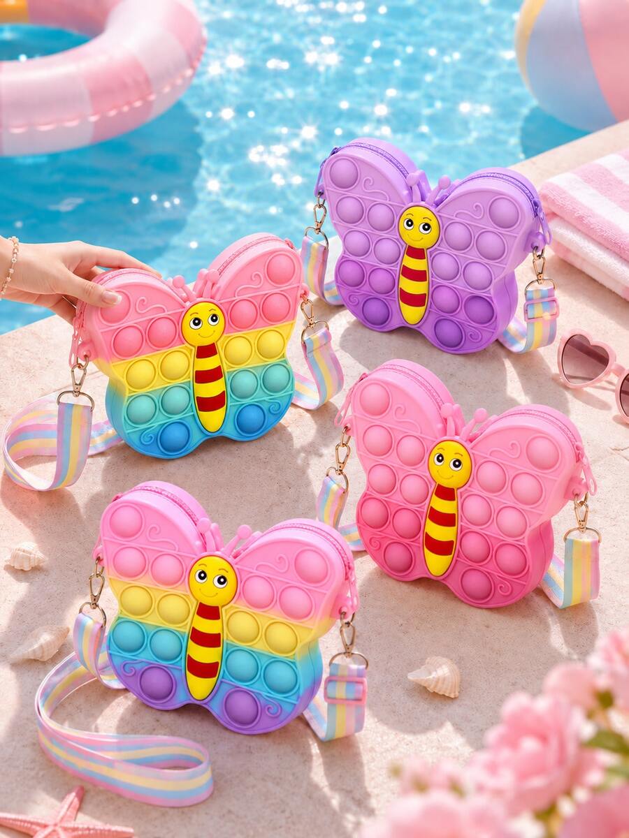 Dompet Silikon Berbentuk Kupu-kupu Warna-warni untuk Anak-Anak, Cocok untuk Penggunaan di Luar Ruangan, Dapat Menyimpan Kunci, Kabel Data, Koin dan Cincin, Tas Selempang Hadiah Ulang Tahun, Anak-Anak Menyukainya (Warna Tie-Dye Acak) - MultiWarna - View 1