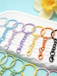 30/60/100/200pcs Colorful Keychain Set, Metal Round Open Key Ring Chain With Lobster Clasp, Craft Pendant Making Accessories DIY Handmade Hanging Toys And Other Small Accessories - Keychain - View 3