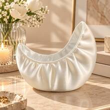 1pc White Crescent Moon Shaped Makeup Brush Holder, Satin Texture Moon Design Cosmetic Storage Organizer, Vanity Tabletop Decor, Aesthetic Room Decoration Gift For Girls - View 4