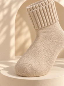 1/3/5/10 Pairs Women's Solid Color Mid-Calf Socks, Double-Layer Thickened Ribbed Cuff, Soft Wool Blend Warm Knit Socks, Vintage Earth Tone Warm Socks, Casual Winter Socks Suitable For Home And Outdoor, Thanksgiving Christmas Gift - Multicolor - View 2