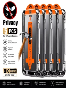5片 9D 隱私鋼化玻璃螢幕保護貼，適用於 iPhone 18 Pro Max/18 Pro/17/16/15/14/13/12/11/17 Pro Max/17 Pro/Plus/Mini/Fold/Air/X/Xr/Xs Max，全螢幕覆蓋，9H 硬度，防刮、防指紋，易於安裝 - 5件 - 查看 7