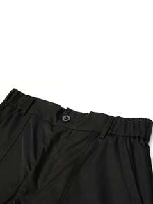 Men's Elastic Waist Wide Leg Cargo Pants, Multi-Pocket 3D Cargo Pockets, Draped Loose Straight Leg Casual Long Pants, Button Fly - Black - View 6