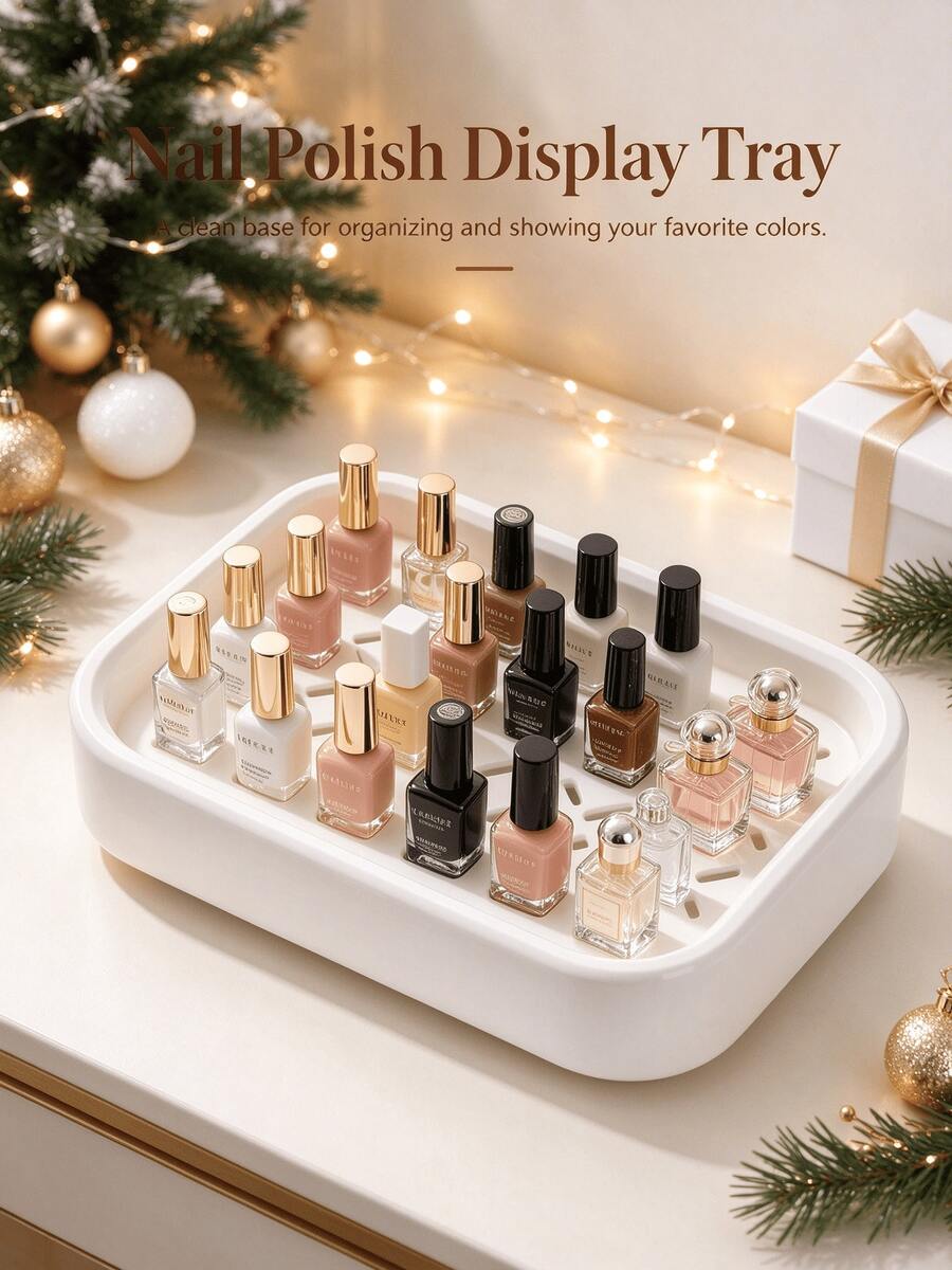 1PC Rectangular Hollow Grid Makeup Tray, Multi-Color Decorative Storage Organizer, Vanity Perfume Nail Polish Storage Box - Multicolor - View 1