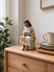 1pc Human Statue Resin White Beige Hand-Painted Art Sculpture, Desktop Bookshelf Bedroom Office Coffee Table Countertop Spiritual Home Decor Ornament, Suitable For Living Room Bookshelf Display - Priest - View 2