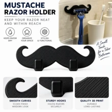 Black Mustache Wall-Mounted Razor Holder, Self-Adhesive No-Drill Bathroom Razor Hook, Men's Bathroom Storage Decor, Christmas Holiday Gift - Razor Stand - View 5