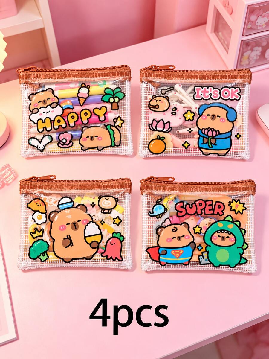 XD Capybara Series Children's Coin Purse/Card Holder, Perfect For Coin Storage/Lipstick/Earphones/Cards/Keys Storage, Shopping Essential, Cosmetic Storage, And As Party, Thanksgiving/Halloween Gift - Multicolor - View 1