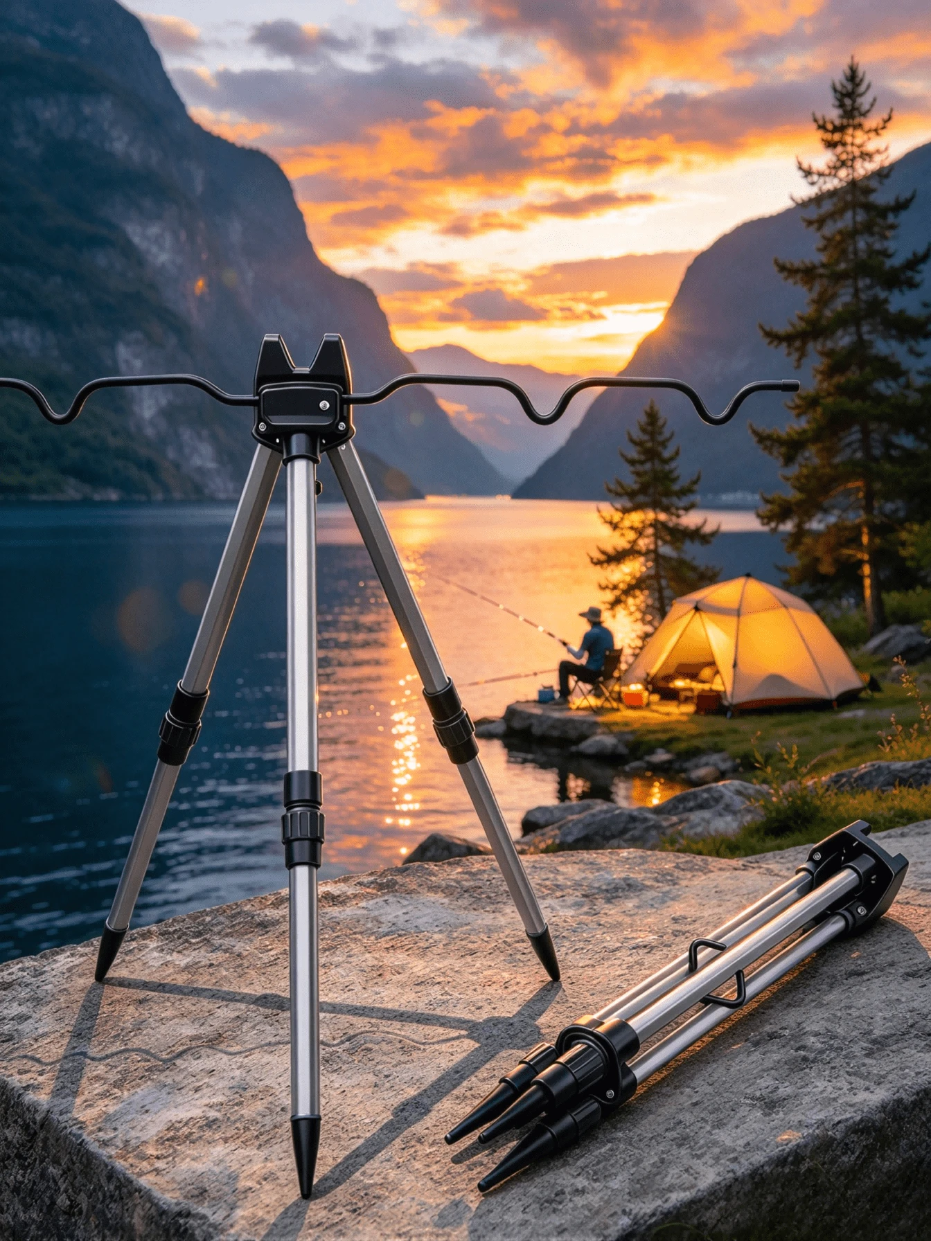 Fishing Rod Tripod, Telescopic For Height Adjustment, Stable And Anti-Slip. It Can Hold Multiple Fishing Rods At Once. Foldable For Storage, Lightweight And Portable, Ideal For Bank Fishing And Sea Fishing Outdoors. - Multicolor - View 1