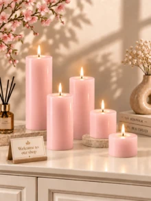 7/6/5/4/3pcs (1 Set) Pink Pillar Candles, Multiple Sizes Set Combination, Home Decor, Suitable For Home Decoration Living Room Bedroom Dining Table Entryway Counter Wedding Scene Arrangement, Tabletop Center Decoration, Holiday Scene Center Arrangement, Candle Enthusiasts, Photographer Props. - Minimalist Pillar Candle - View 1