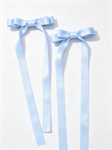 Blue Ballet Style Long Ribbon Fairy Bow Hair Clips (2pcs) - Fashionable, Playful And Cute Women's Hair Accessories, Suitable For Various Occasions And Daily Wear - Baby Blue - View 8