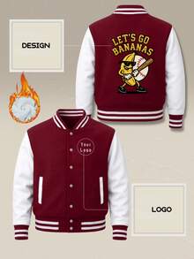 Custom Men's Baseball Varsity Jacket Personalized Back Graphic Logo Striped Ribbed Button Front Sports Jacket - Red - View 1