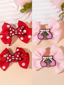 2/4/6pcs Red Polka Dot Bow Hair Clips Set, Cute Cartoon Side Clips, Adorable Daily & Party Hair Accessories, Pink - Multicolor - View 16