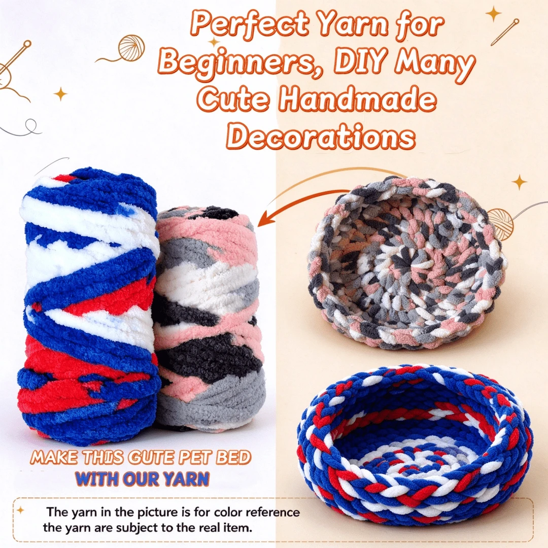 CLSUPER 500g/17.64oz/1.1lb Extra Thick Chenille Gradient Tie-Dye Yarn, Suitable For Arm Knitting, Beginner Handmade, Extra Thick Soft Giant Yarn, Suitable For Crochet And DIY Blankets, Multi-Color
