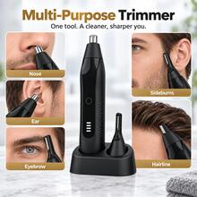 Men's Electric Nose Hair Trimmer Set, Multi-Function Men's Grooming Kit, Detachable Blade Head, Eyebrow, Nose Hair, Ear Hair Trimmer, 300mAh - Black - View 9