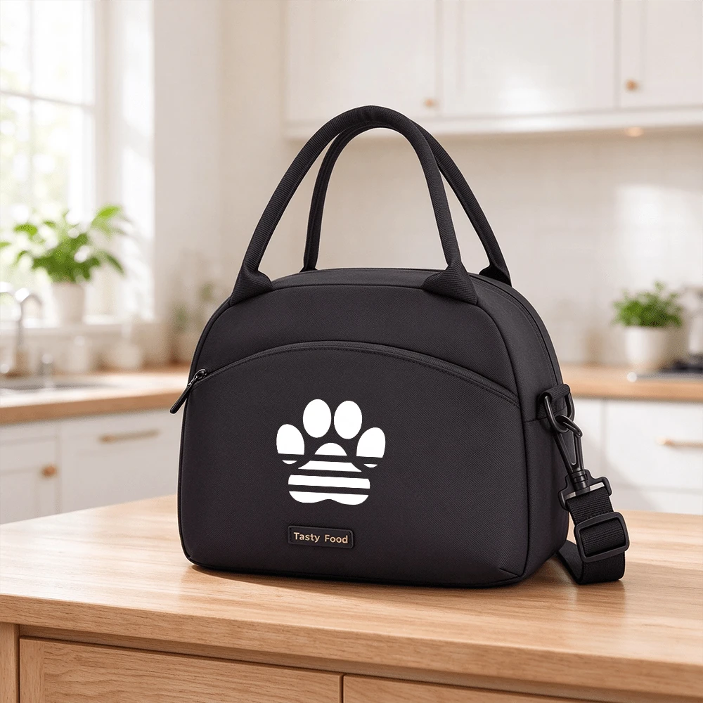 1pc Large Capacity Thickened Insulated Lunch Bag, Personalized White Striped Cat Paw Print Handheld Crossbody Lunch Box Bag, Curved Shell Shape, Front Storage Pocket, Lunch Bag For Office Workers, Students, Moms, Outdoor Camping, Picnic, Commuting, All Seasons Portable Lunch Bag - Handheld Crossbody Lunch Bag - View 1