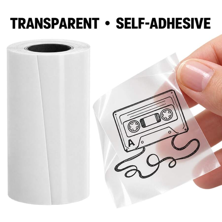 Transparent Self-Adhesive Thermal Paper Roll - 57mm X 2.5m, Compatible With Most Mini Printers | Create Receipts And Labels Without Batteries, Office Supplies, Clear Printing, Self-Adhesive Backing, Smooth Surface, Printers, Retail Stores
