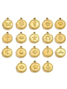 Stainless Steel 18K Gold Plated Embossed Multi‑Pattern Disc Pendants,Tarnish Resistant Waterproof DIY Jewelry Making Charms For Bracelets Necklaces - Multiple Styles - View 3
